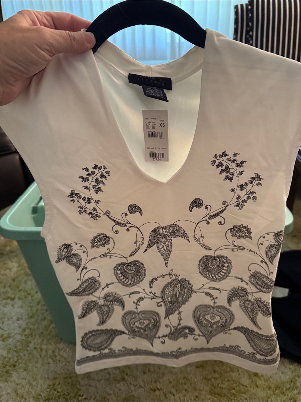 The Limited White V-Neck Tank with Black Paisley Print